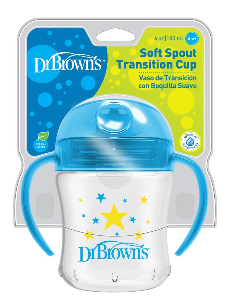 Dr. Browns Silikon ağızlı Alıştırma Bardağı (6m+) 180 ml Mavi Yıldız Desenli