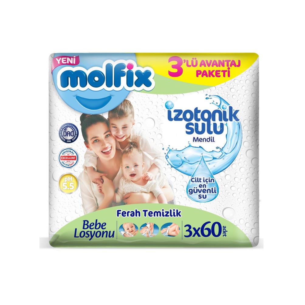 Molfix İzotonik Sulu Ferah Temizlik Islak Mendil 3x60 Adet