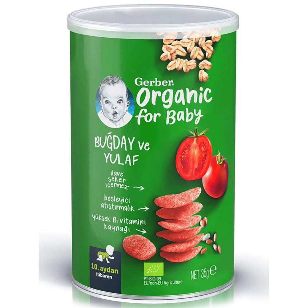 Gerber Organik Buğday ve Yulaflı Domates Havuç ve Soğanlı Bebek ve Küçük Çocuk Atıştırmalığı 35 gr