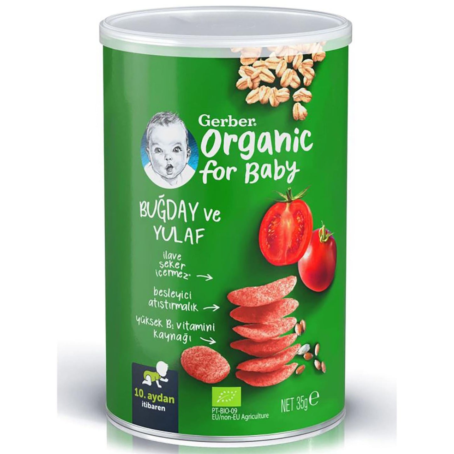 Gerber Organik Buğday ve Yulaflı Domates Havuç ve Soğanlı Bebek ve Küçük Çocuk Atıştırmalığı 35 gr