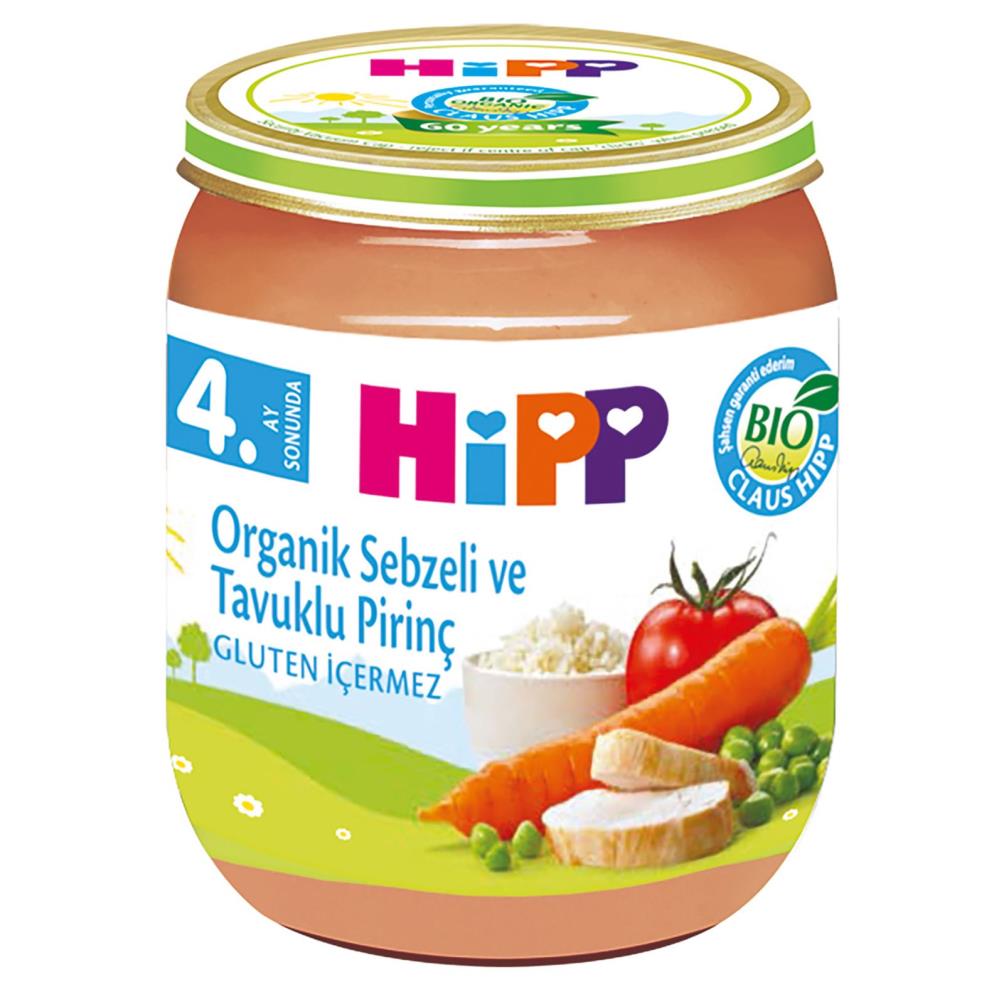 Hipp Organik Sebzeli ve Tavuklu Kremalı Pirinç Püresi Kavanoz Mama 125 gr