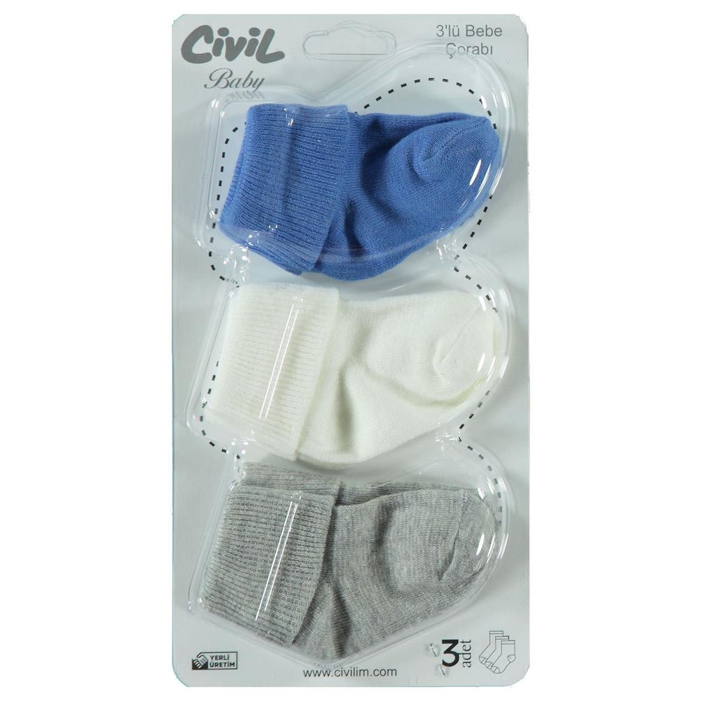 Civil Baby Erkek Bebek 3'lü Çorap Set 0-6 Ay