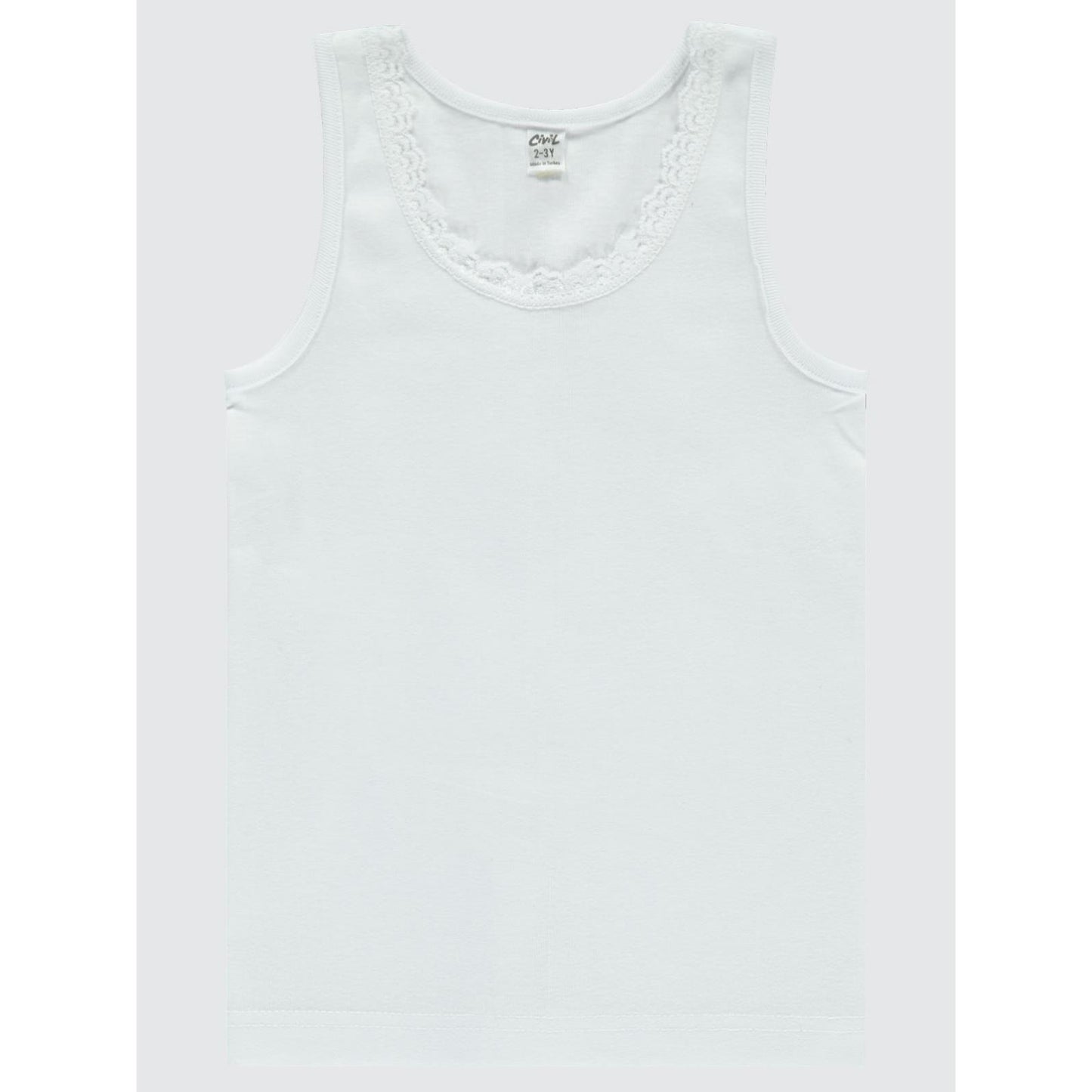 Civil Girls Askılı Dantel Yaka 2-12 Yaş Kız Atlet - Beyaz
