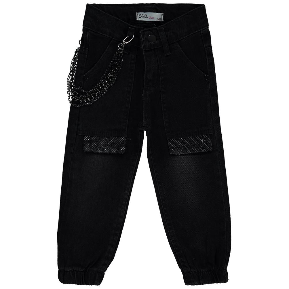 Civil Girls Torba Cepli Kapaklı 2-5 Yaş Pantolon - Siyah