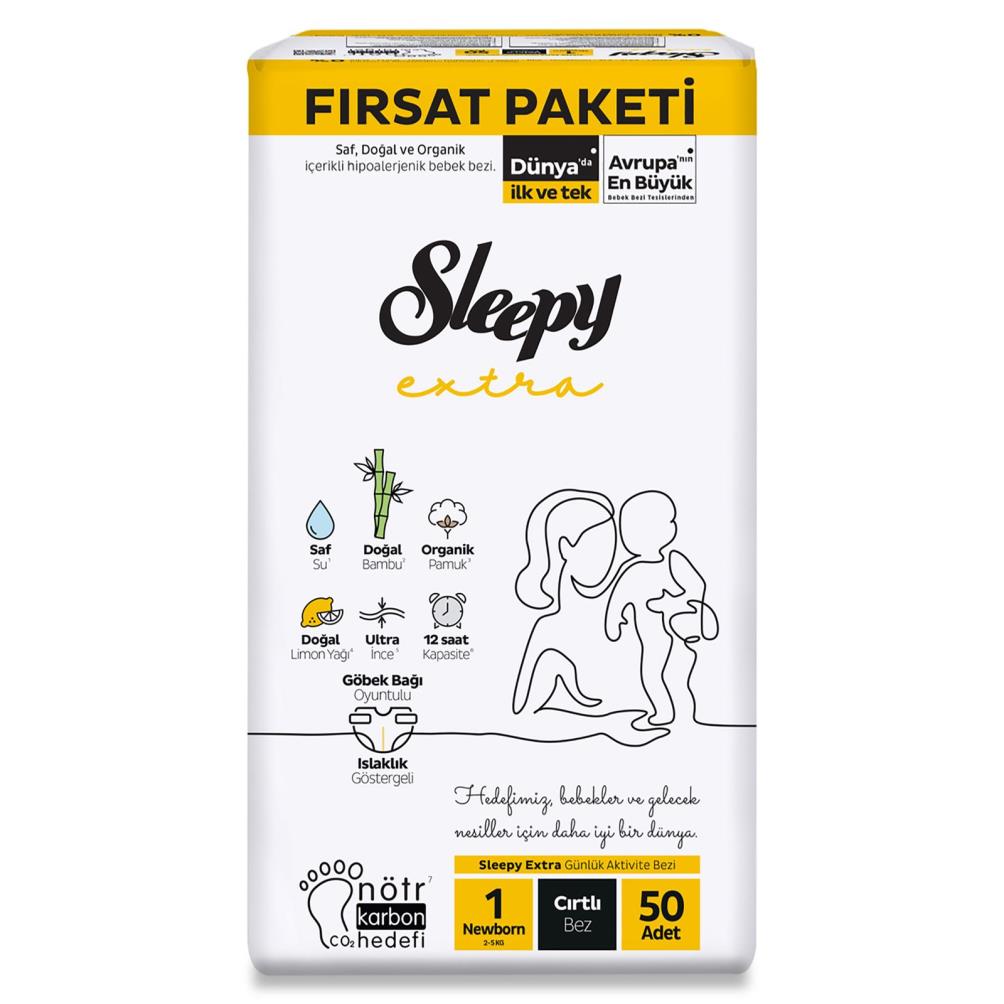 Sleepy Extra Günlük Aktivite Fırsat Paketi Bebek Bezi 1 Yenidoğan Numara 50 Adet