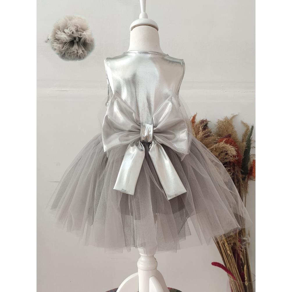 Shecco Babba Kız Çocuk Sırtı Fiyonklu Tütü Elbise Bandana Takım 6-10 Yaş - Gri