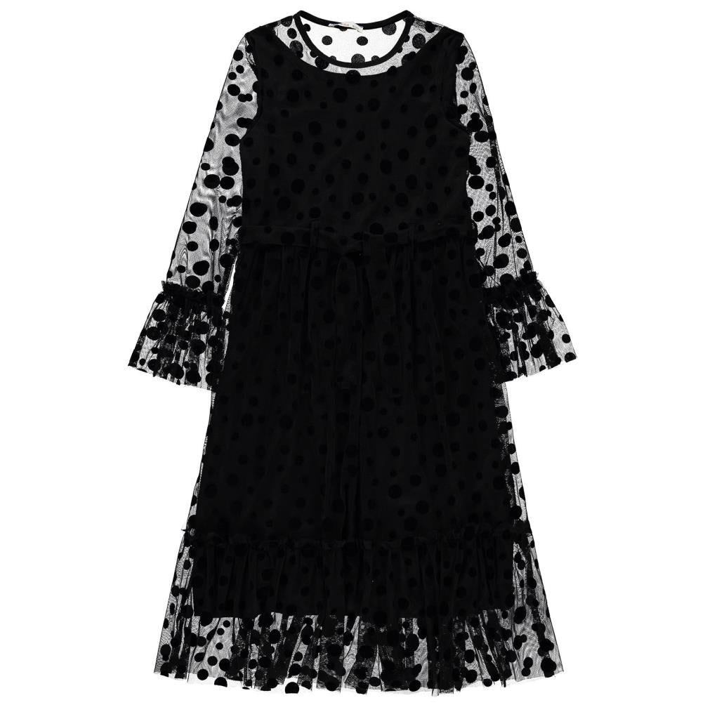 Civil Girls Puanlı Flog Baskılı Tül 10-13 Yaş Elbise - Siyah