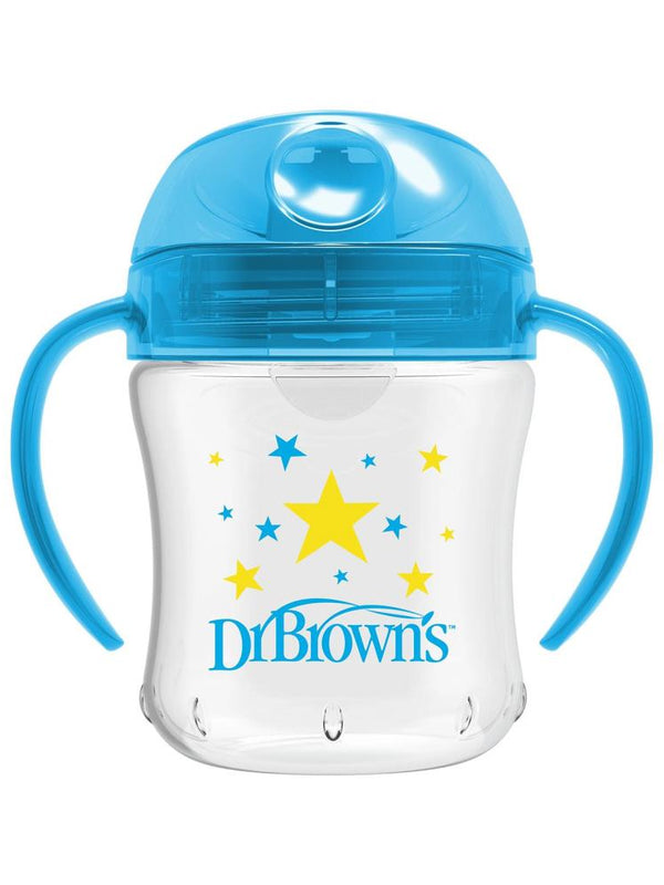 Dr. Browns Silikon ağızlı Alıştırma Bardağı (6m+) 180 ml Mavi Yıldız Desenli