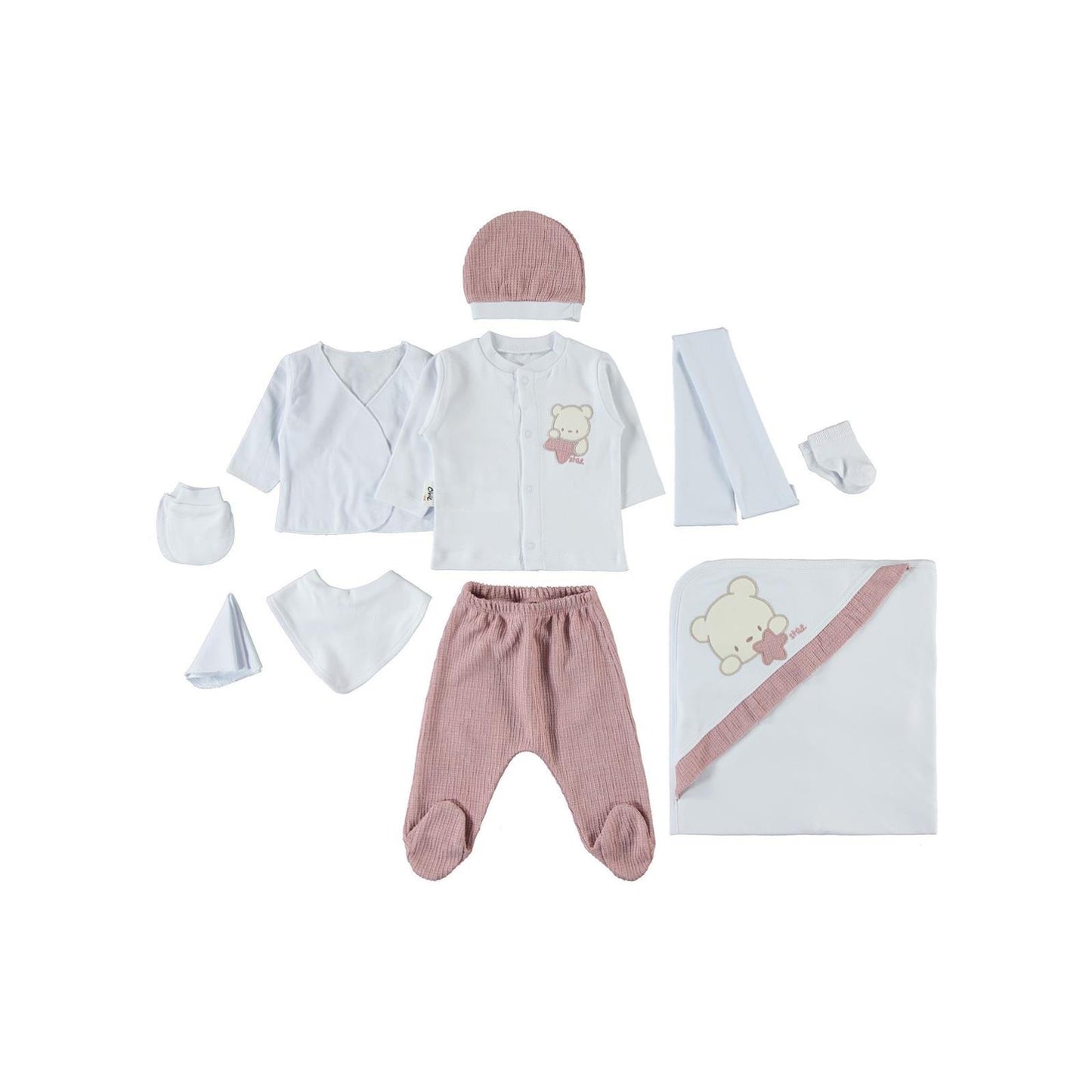 Civil Baby Unisex Bebek 10'lu Zıbın Seti 0-1 Ay - Pudra
