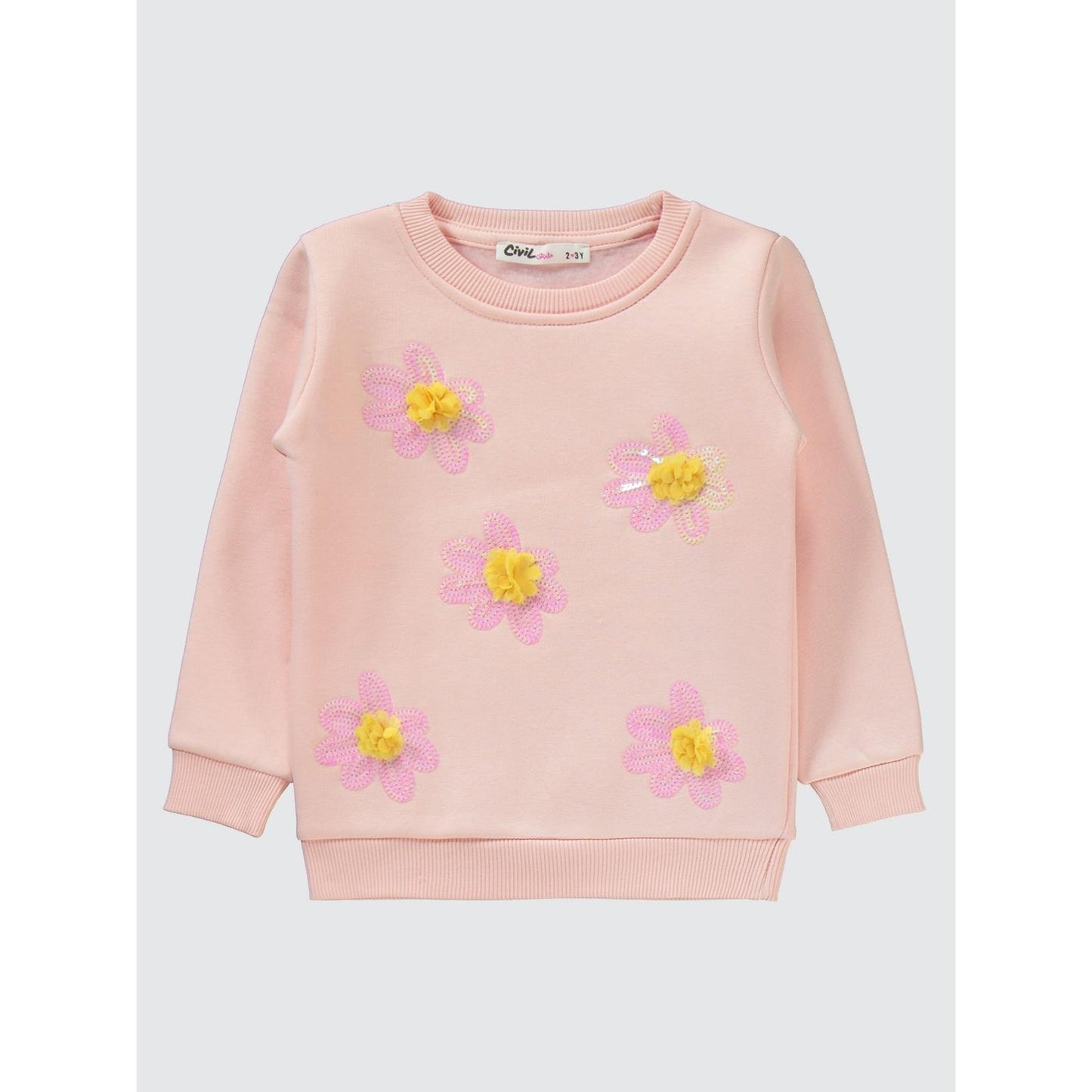 Civil Girls Pullu Papatya Nakışlı 2-5 Yaş Eşofman Takımı - Pudra