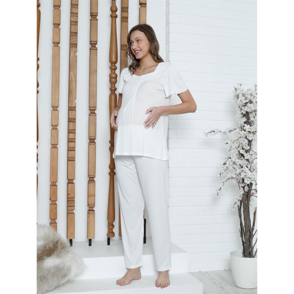 Limissi Loh. Kare Yaka Aplikeli Pijama Takımı - Ekru