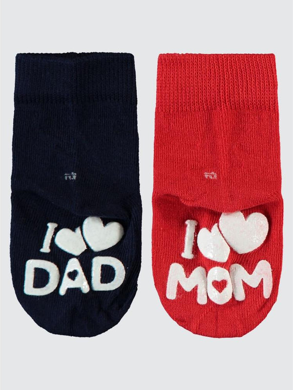 Civil Baby I Mom I Dad Abs Baskı 6-18 Ay 2'li Bebek Kız Çorap