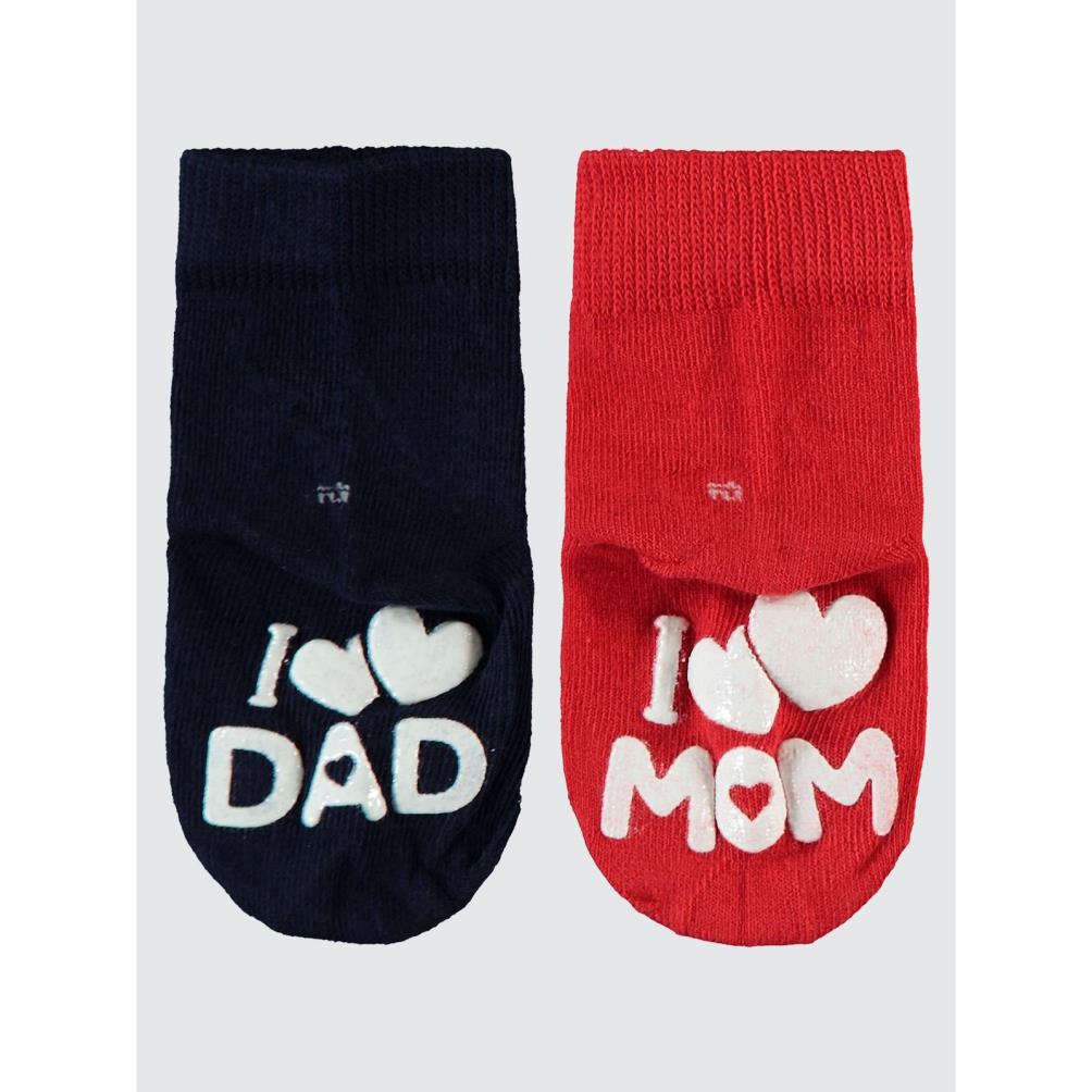 Civil Baby I Mom I Dad Abs Baskı 6-18 Ay 2'li Bebek Kız Çorap