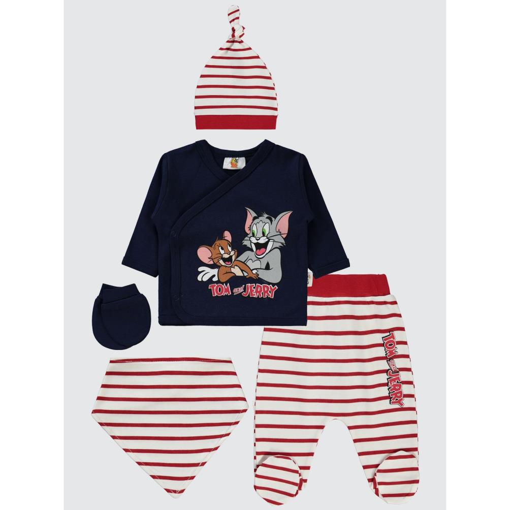 Tom ve Jerry Civil Baby Çizgi Empirme Zıbın Takımları - Kırmızı