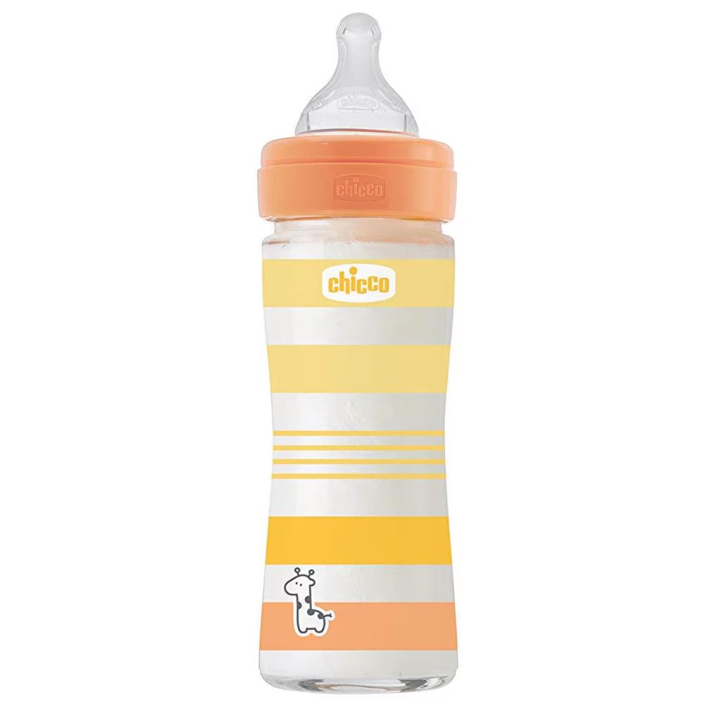 Chicco Wellbeing Yavaş Akış Gri Cam Biberon 240 ml 0+ Ay