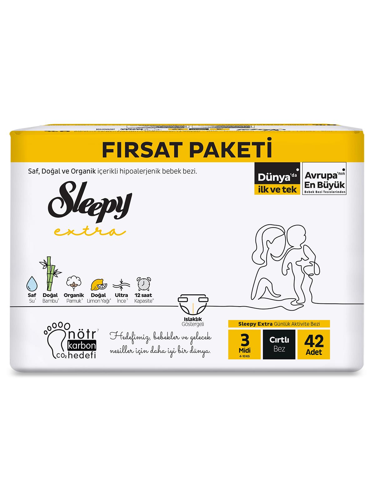 Sleepy Extra Günlük Aktivite Fırsat Paketi Bebek Bezi 3 Midi Numara 42 Adet