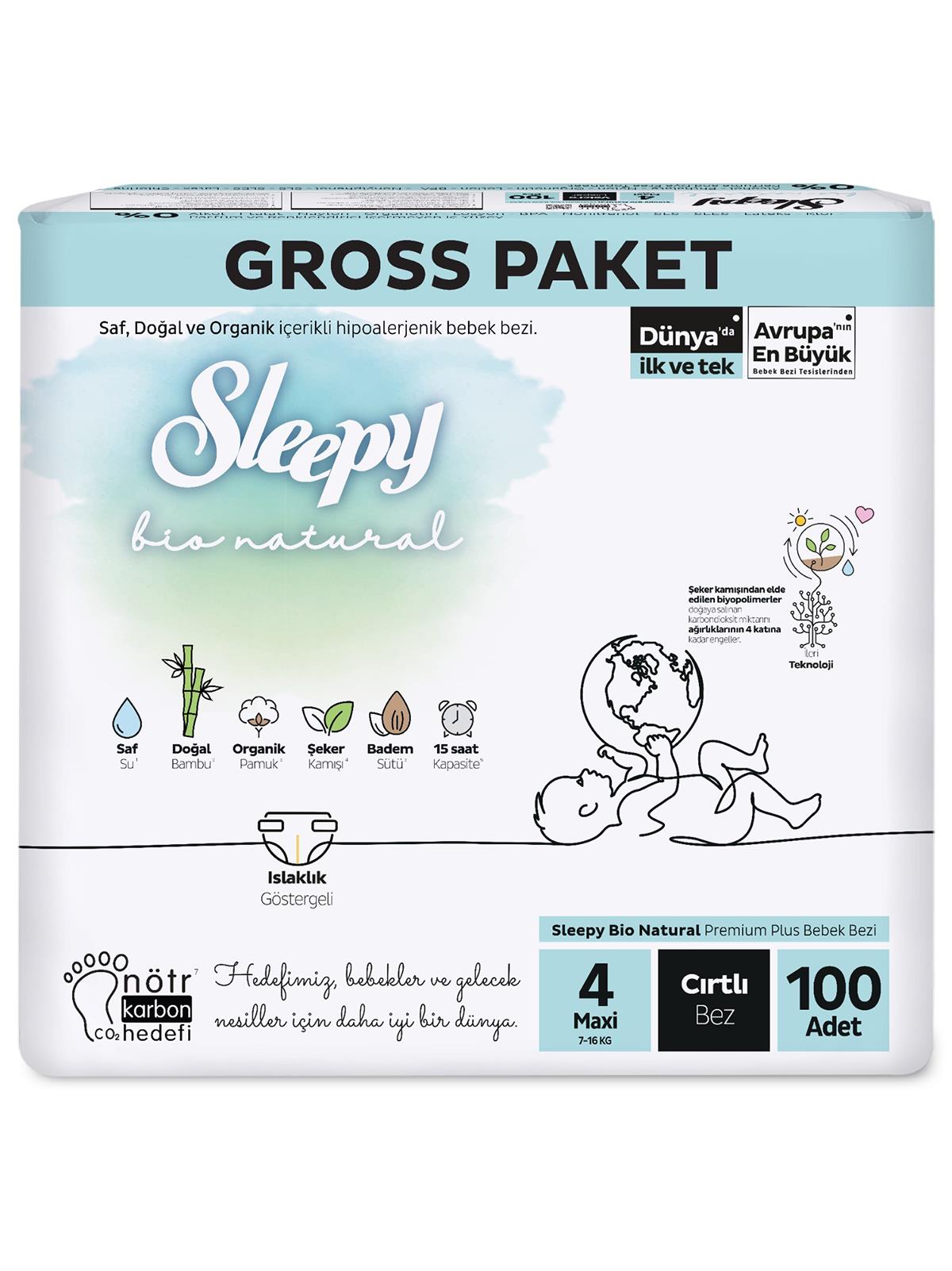 Sleepy Bio Naturel Bebek Bezi Gross Paket 4 Beden Maxi 100'lü
