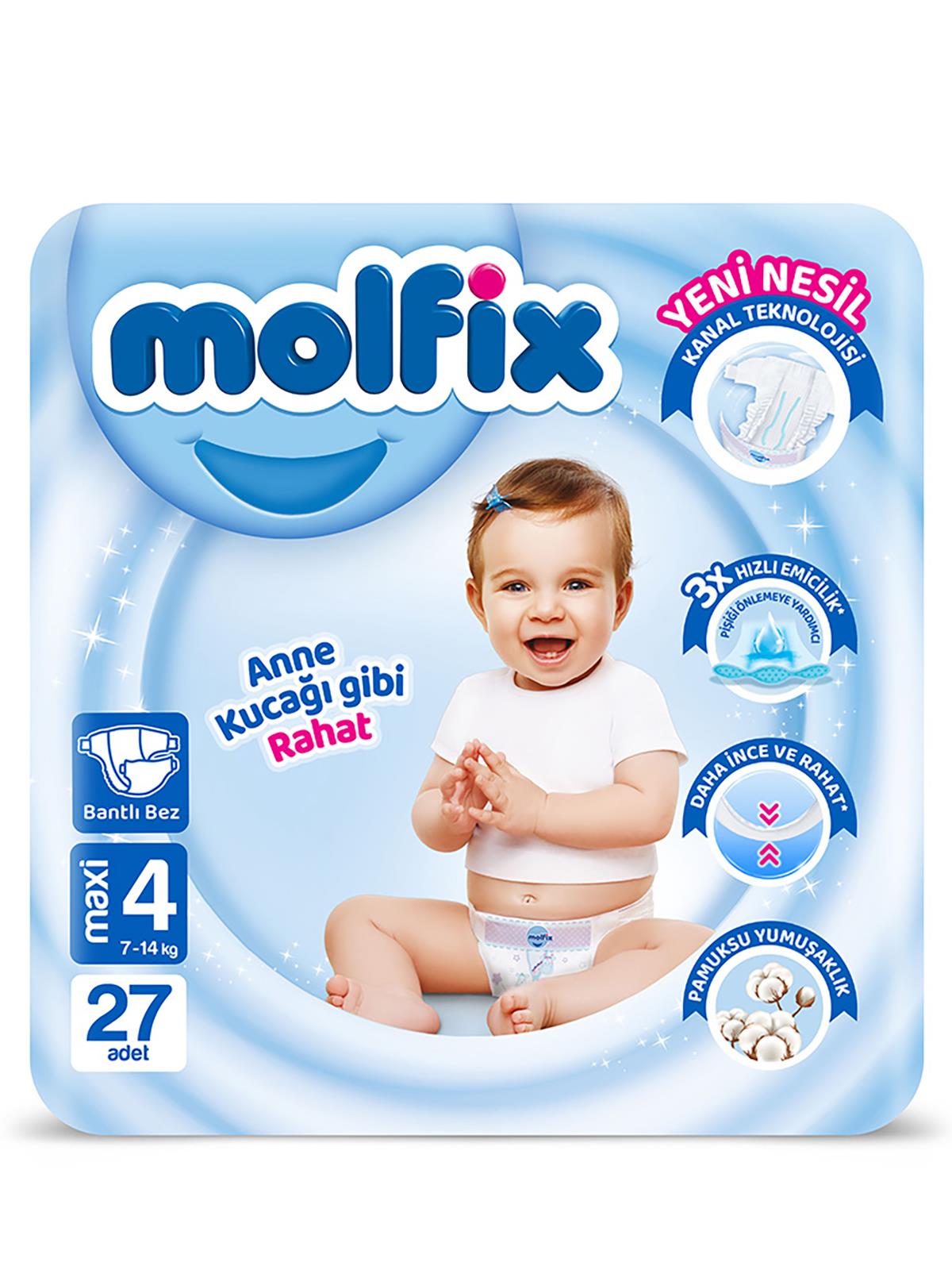 Molfix Bebek Bezi 4 Beden Maxi 7-14 Kg 27 Adet