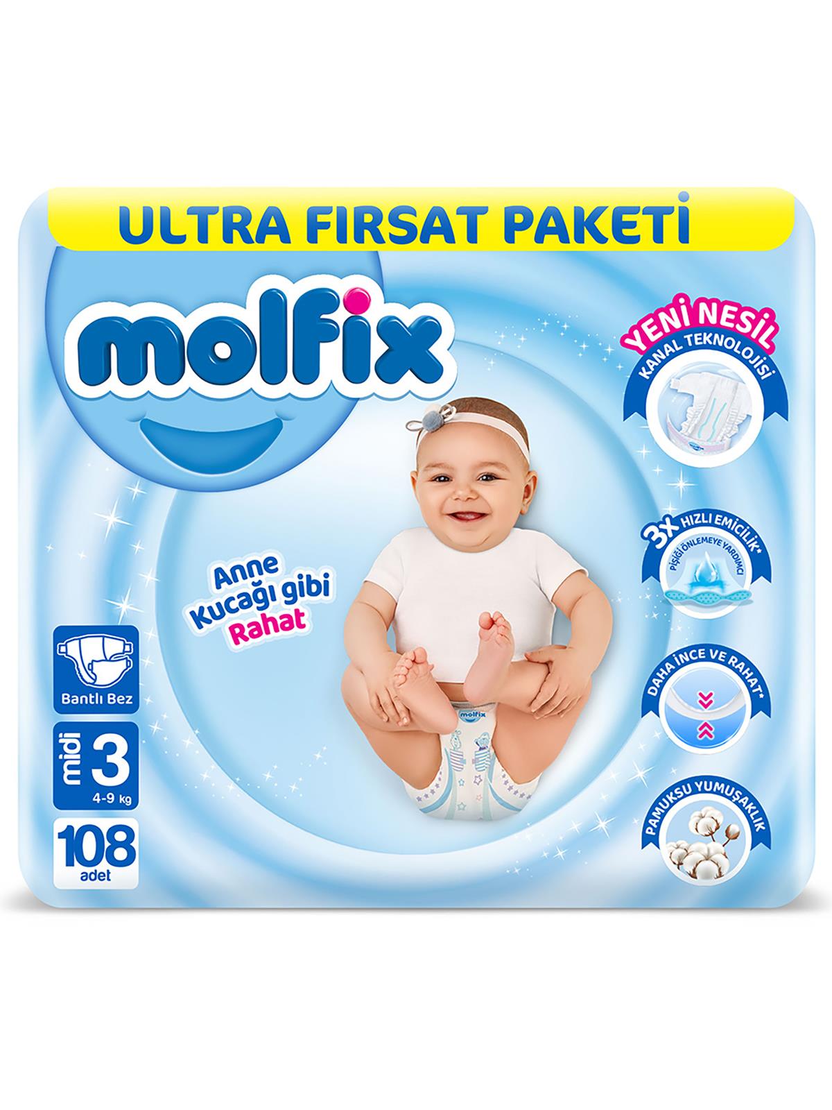 Molfix Ultra Fırsat Paketi Midi 3 Beden 108 Adet