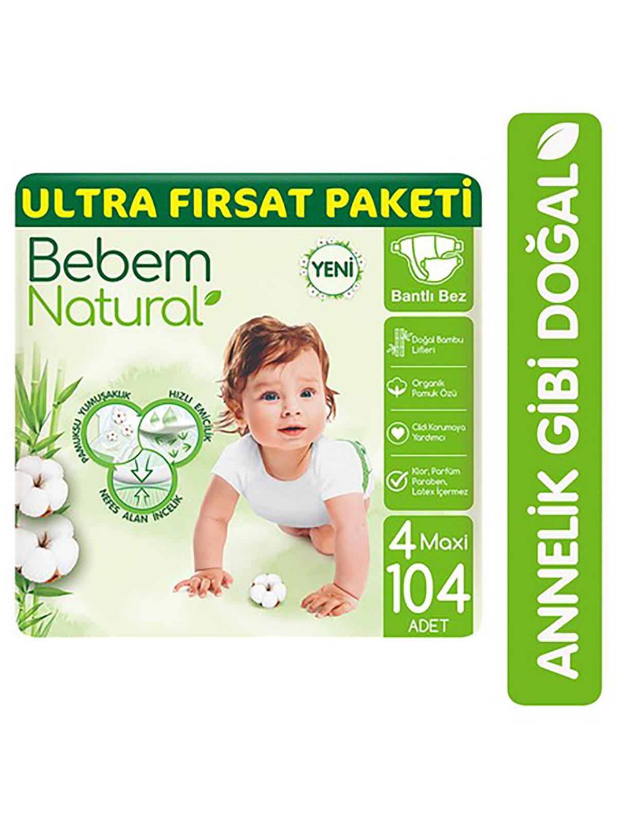 Bebem Natural Bebek Bezi 4 Beden Maxi Ultra Fırsat Paketi 104 Adet