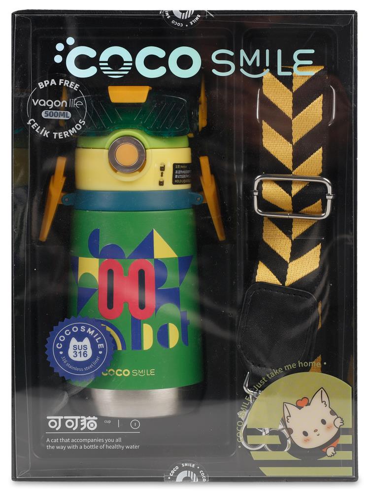 Vagonlife Cocosmile Pipetli Çelik Termos 500 ml - Yeşil