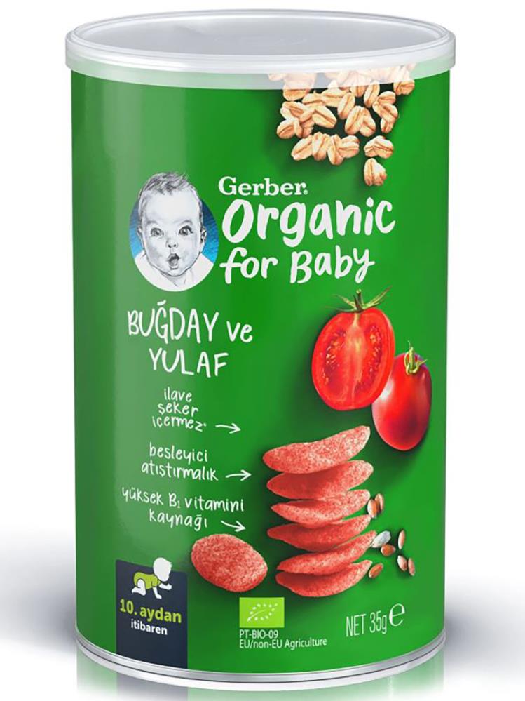 Gerber Organik Buğday ve Yulaflı Domates Havuç ve Soğanlı Bebek ve Küçük Çocuk Atıştırmalığı 35 gr