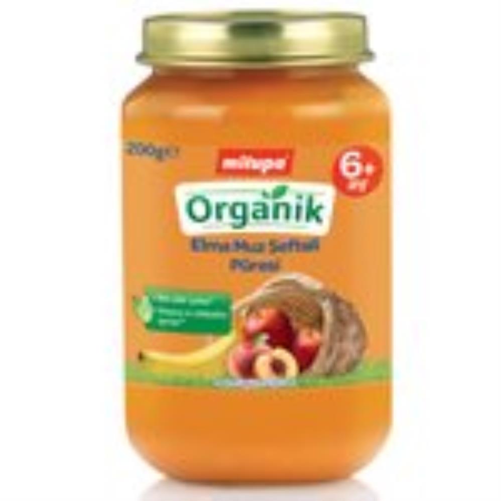 Milupa Organik Elma Muz Şeftali Püresi Kavanoz 200 g 6+ Ay