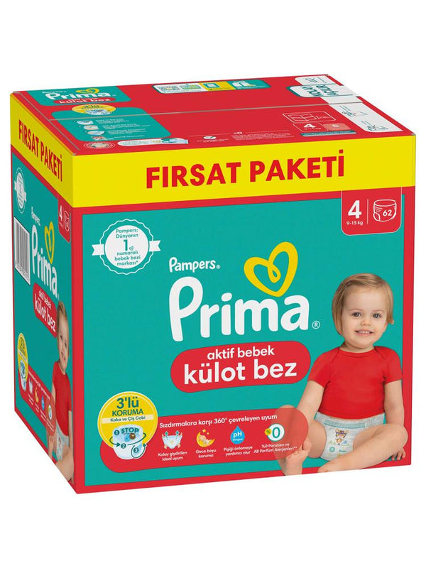 Prima Bebek Bezi Külot Bez Fırsat Paketi Maxi 4 Beden 62'li