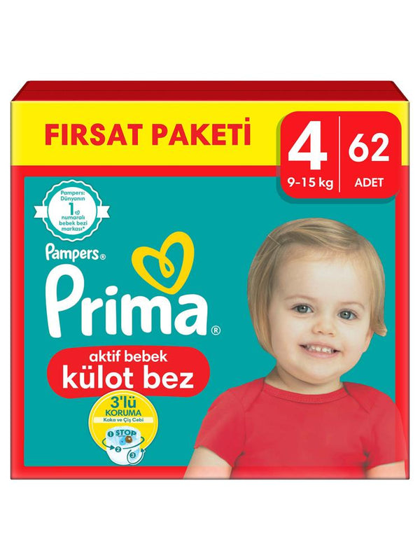 Prima Bebek Bezi Külot Bez Fırsat Paketi Maxi 4 Beden 62'li
