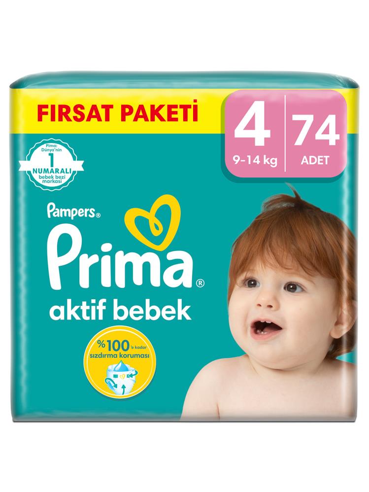 Prima Bebek Bezi Aktif Bebek 4 Beden 74 Adet Mega Fırsat Paketi