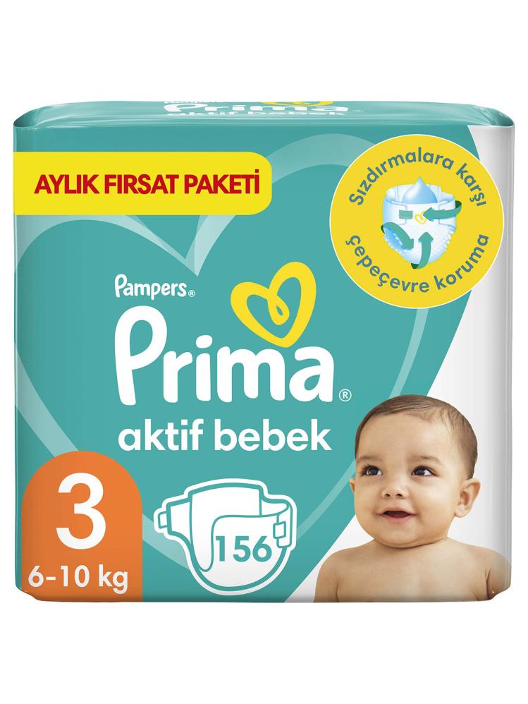 Prima Bebek Bezi Aktif Bebek 3 Beden Midi 156 Adet Aylık Fırsat Paketi