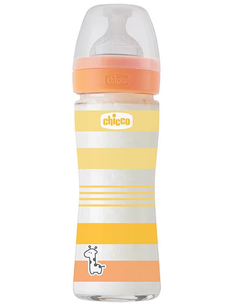 Chicco Wellbeing Yavaş Akış Gri Cam Biberon 240 ml 0+ Ay