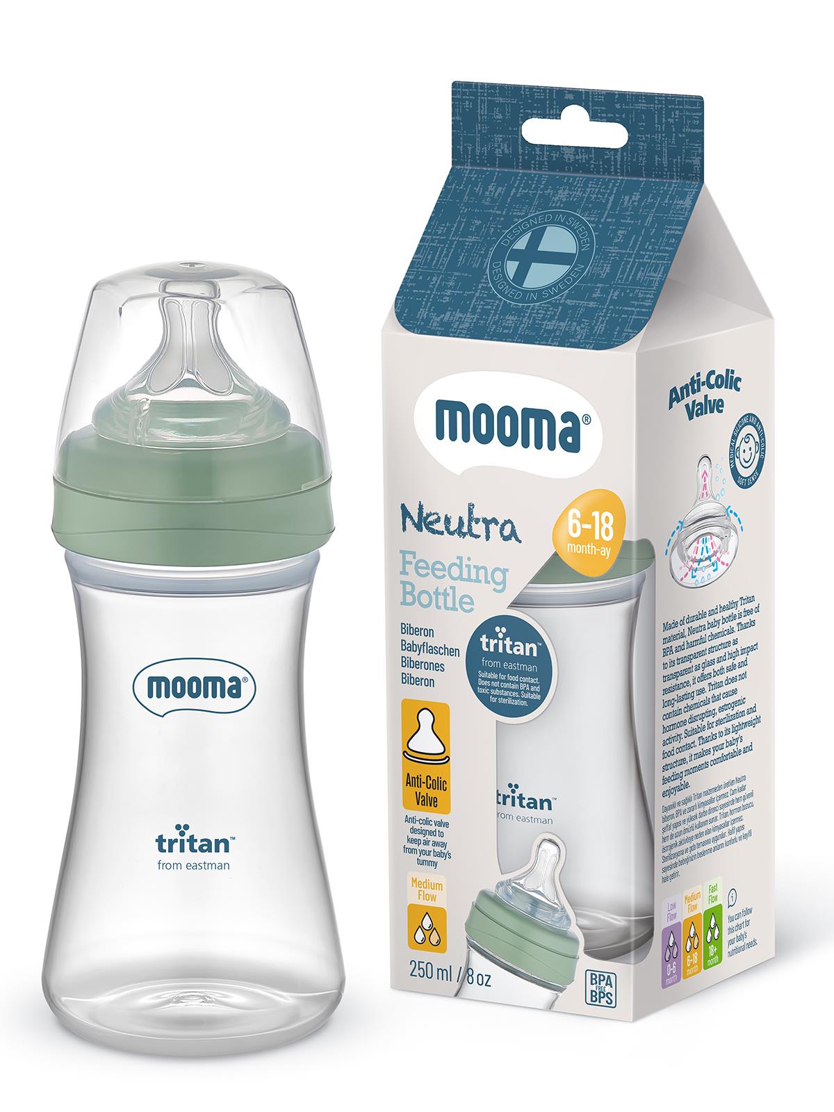 Mooma Biberon 250 Ml 6-18 Orta Akış - Yeşil