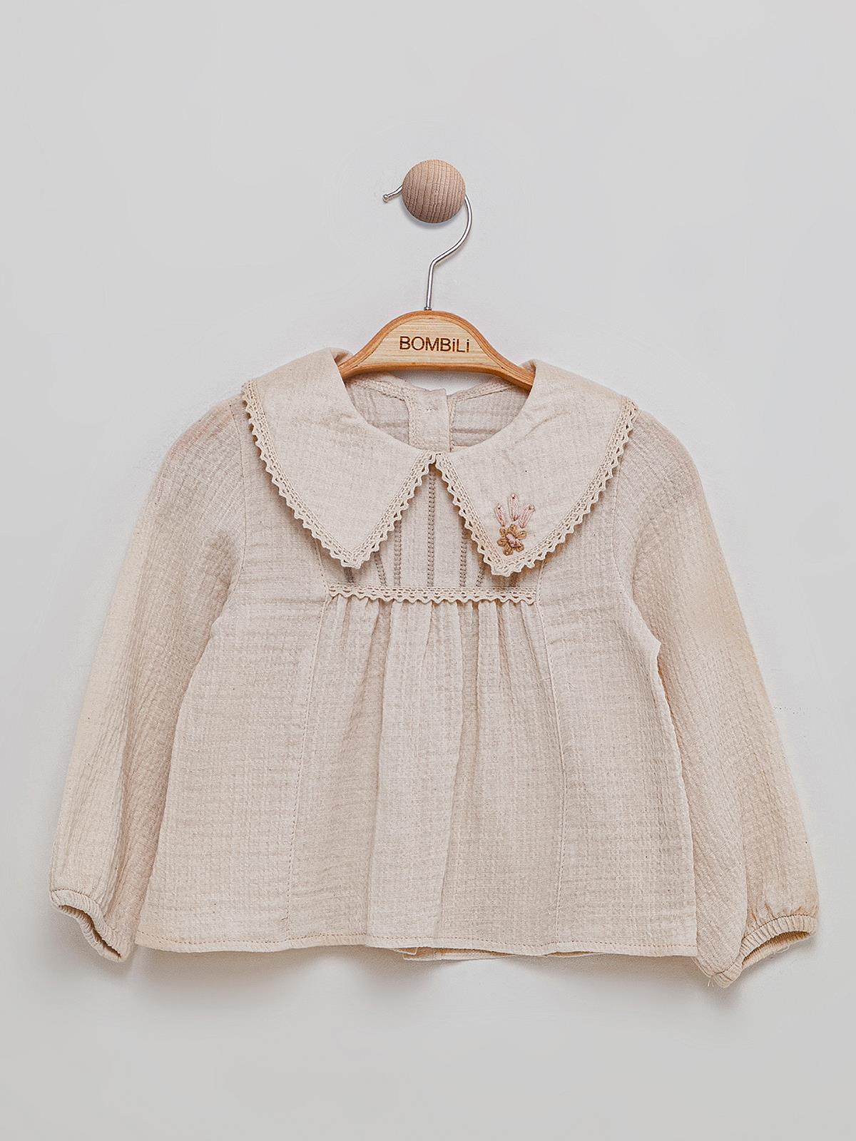Bombili Dantel yaka Ceketli 3'lü 1-3 Yaş Takım - Bej