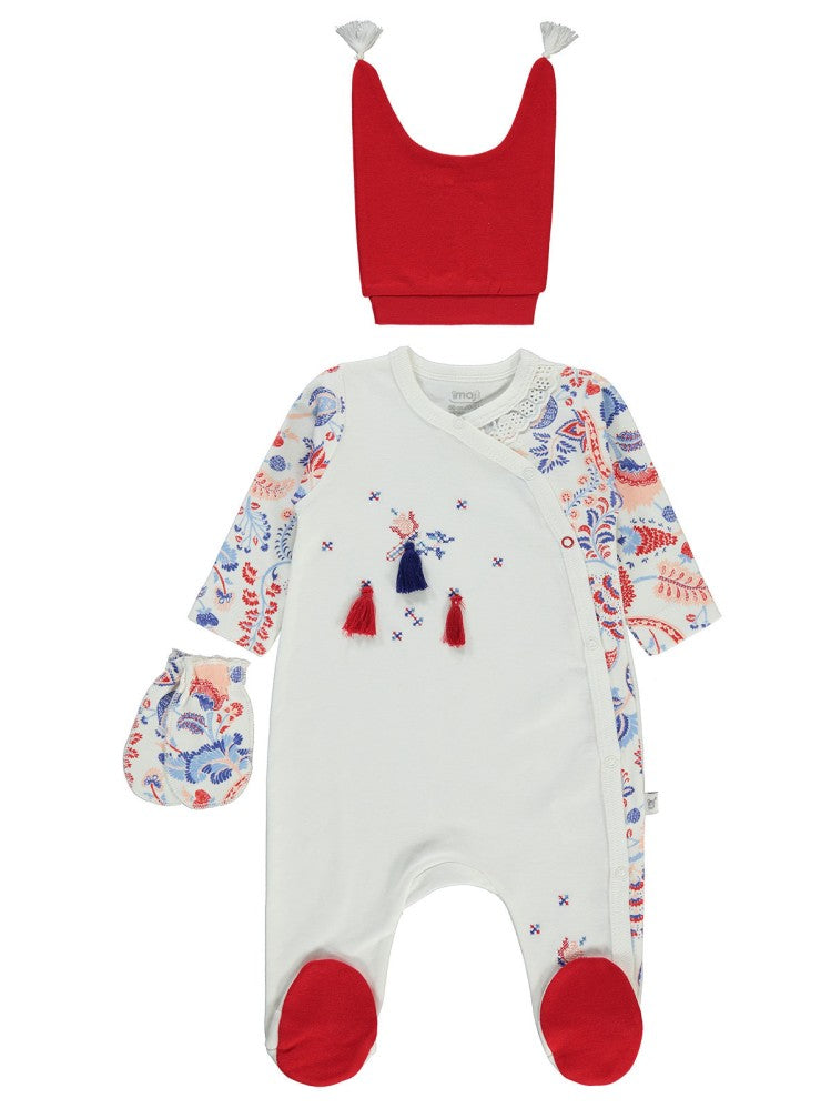 İmaj Bebe Lalezar Baskılı 3 lü 1-6 Ay Tulum - Kırmızı
