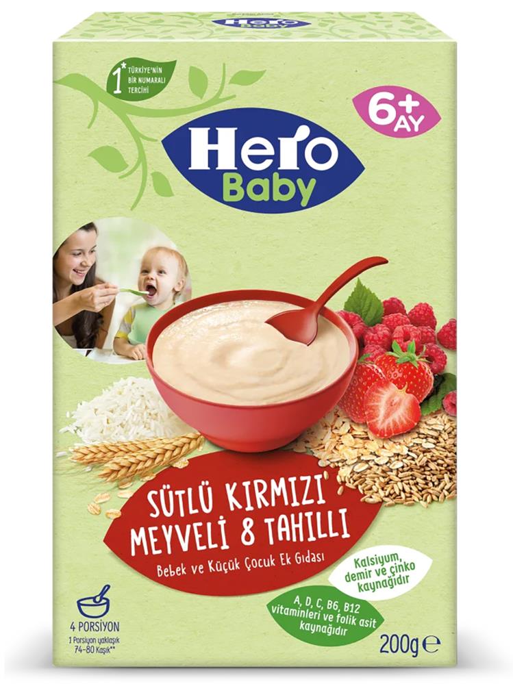 Hero Baby Sütlü Kırmızı Meyveli 8 Tahıllı 200 gr