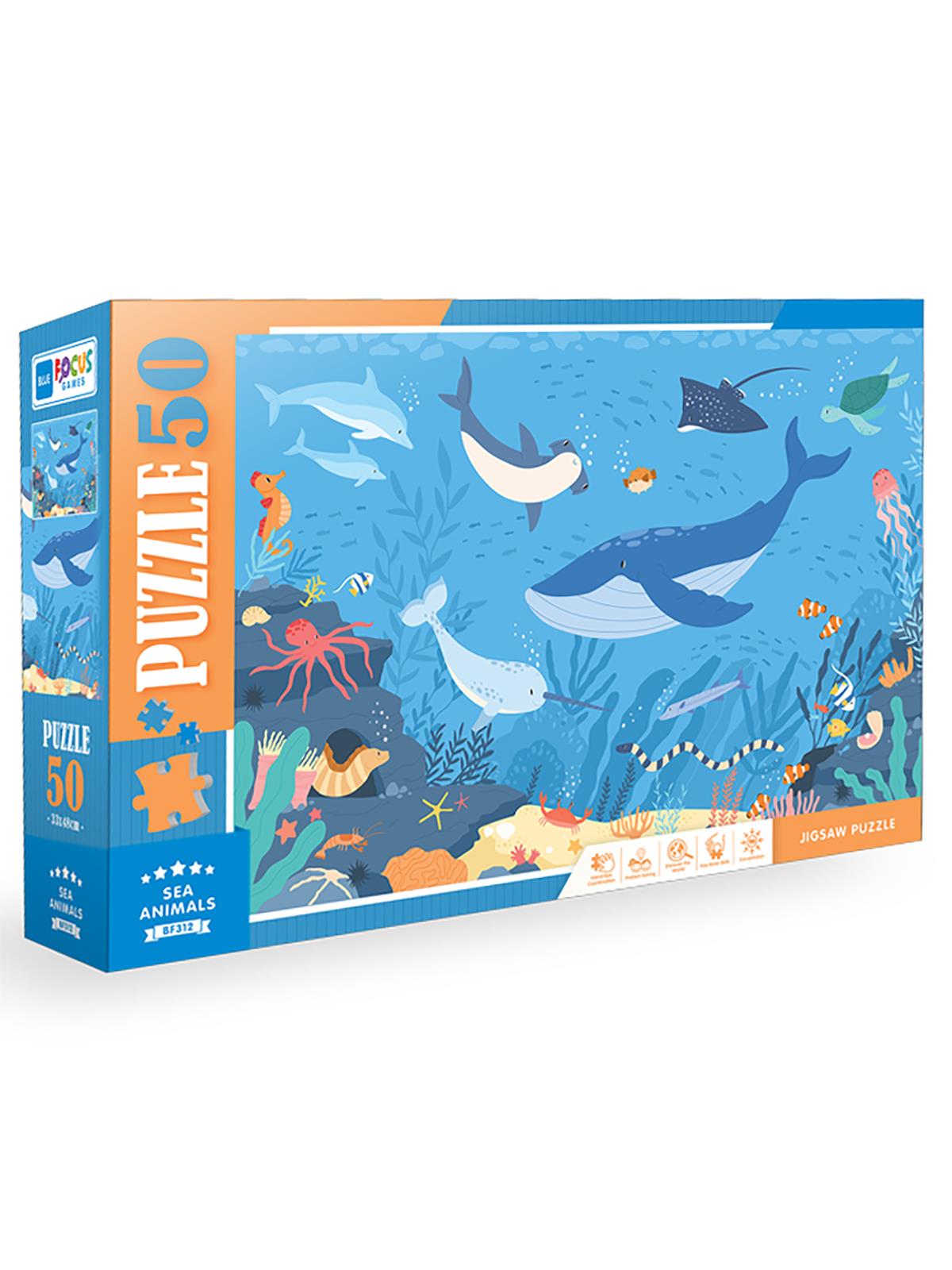 Blue Focus Games Deniz Hayvanları Puzzle 50 Parça Renkli