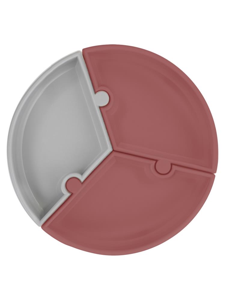 Oioi Puzzle Vakum Tabanlı Silikon Tabak - Gül-Gri
