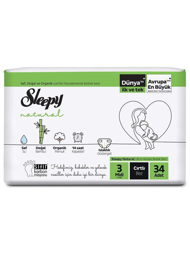Sleepy Natural Midi 3 Beden Bebek Bezi 4-9 Kg 34 Adet