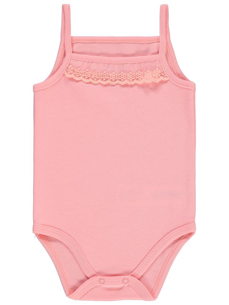 Civil Baby Penye İp Askılı Dantelli 3-9 Ay Kız Çıtçıtlı Badi - Pembe