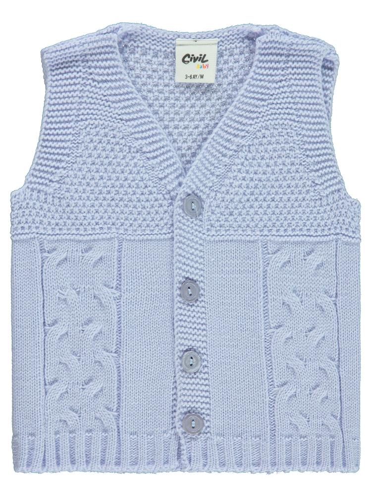 Civil Baby Triko Saç Örgü 3-18 Ay Yelek - Mavi
