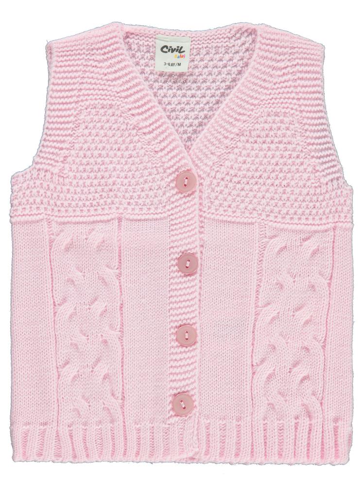 Civil Baby Triko Saç Örgü 3-18 Ay Yelek - Pembe