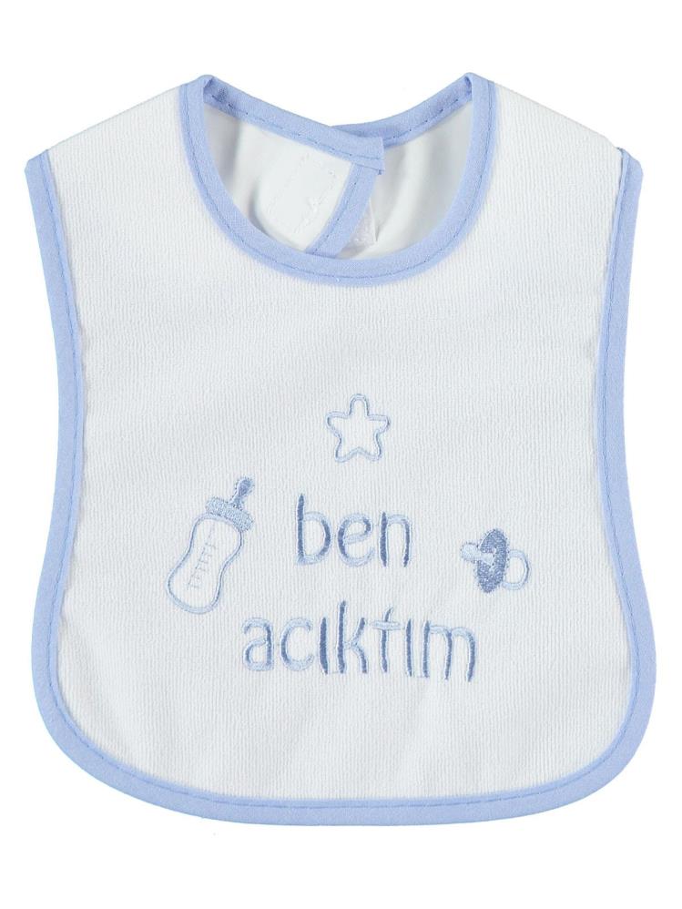 Civil Baby Ben Acıktım Nakışlı Mama Önlüğü - Mavi