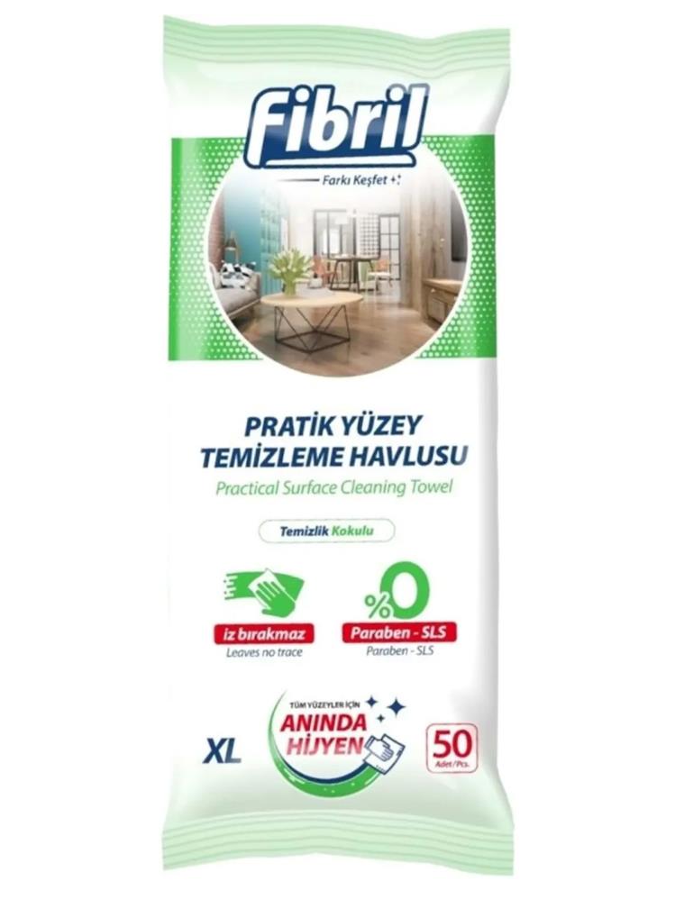 Fibril Pratik Yüzey Temizleme Havlusu Temizlik Kokulu 50 li
