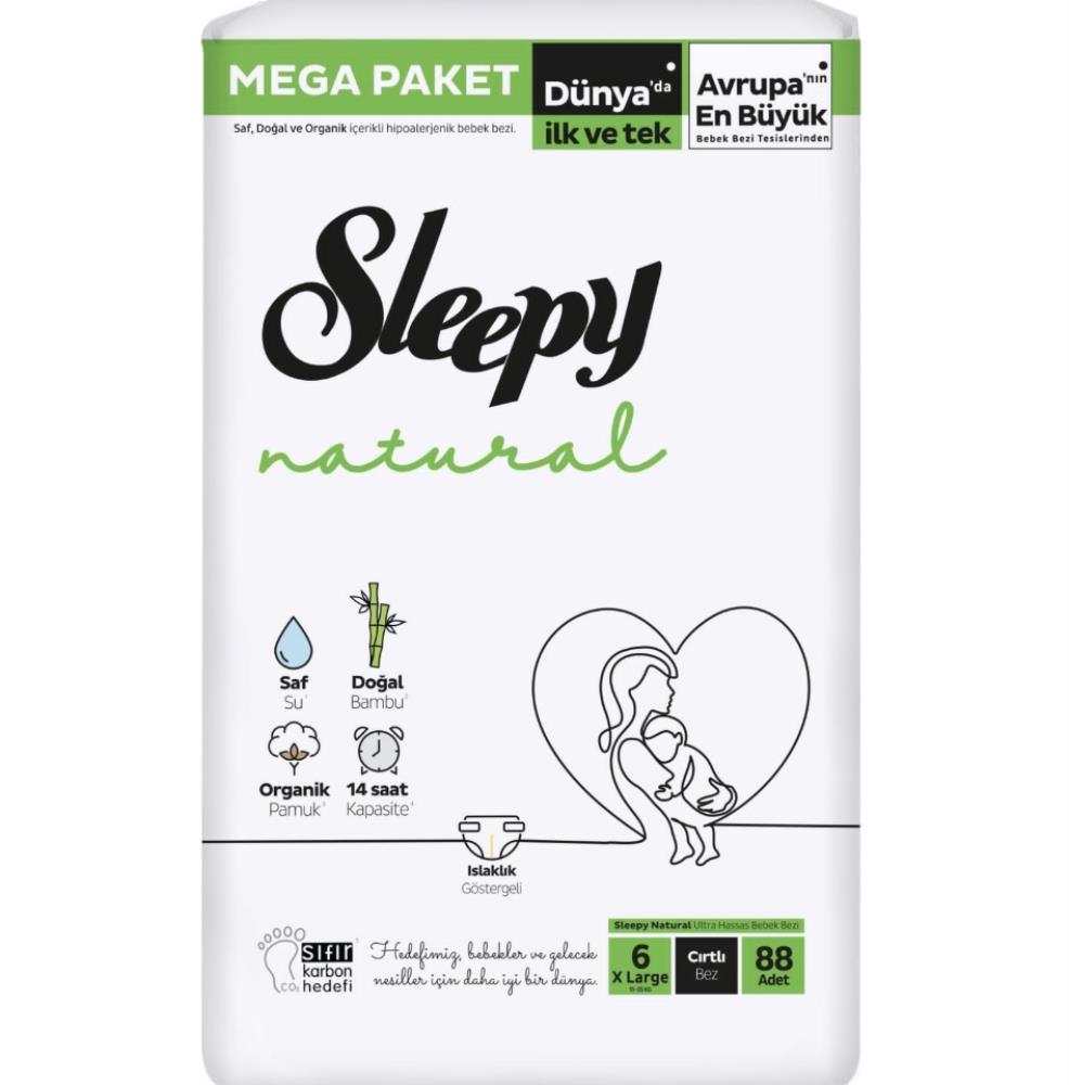 Sleepy Natural Bebek Bezi Mega Fırsat Paketi 6 Beden 15-25 Kg XL 88 Adet