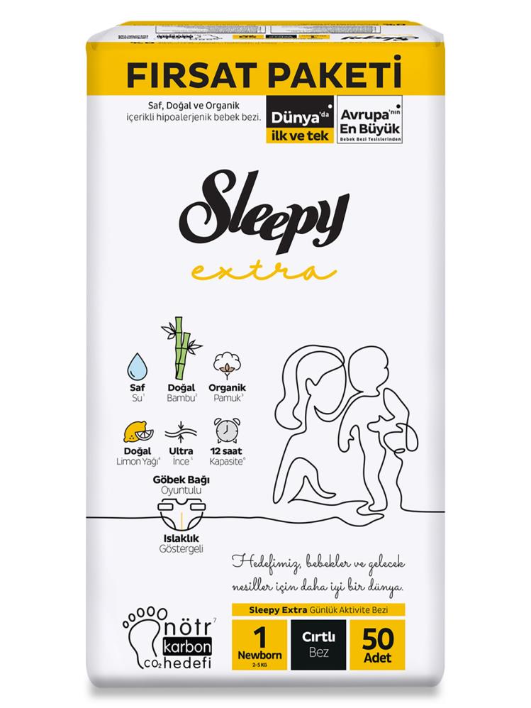 Sleepy Extra Günlük Aktivite Fırsat Paketi Bebek Bezi 1 Yenidoğan Numara 50 Adet