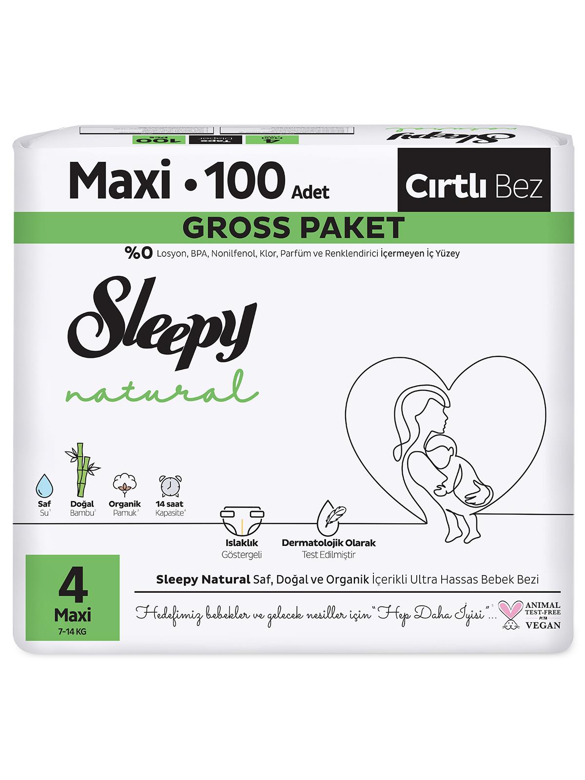 Sleepy Natural Gross Paket Bebek Bezi 4 Numara Maxi 100 Adet