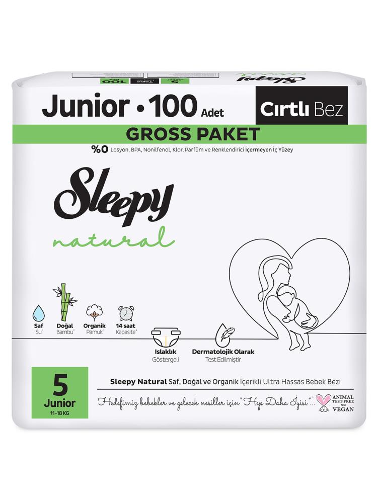Sleepy Natural Gross Paket Bebek Bezi 5 Numara Junior 100 Adet