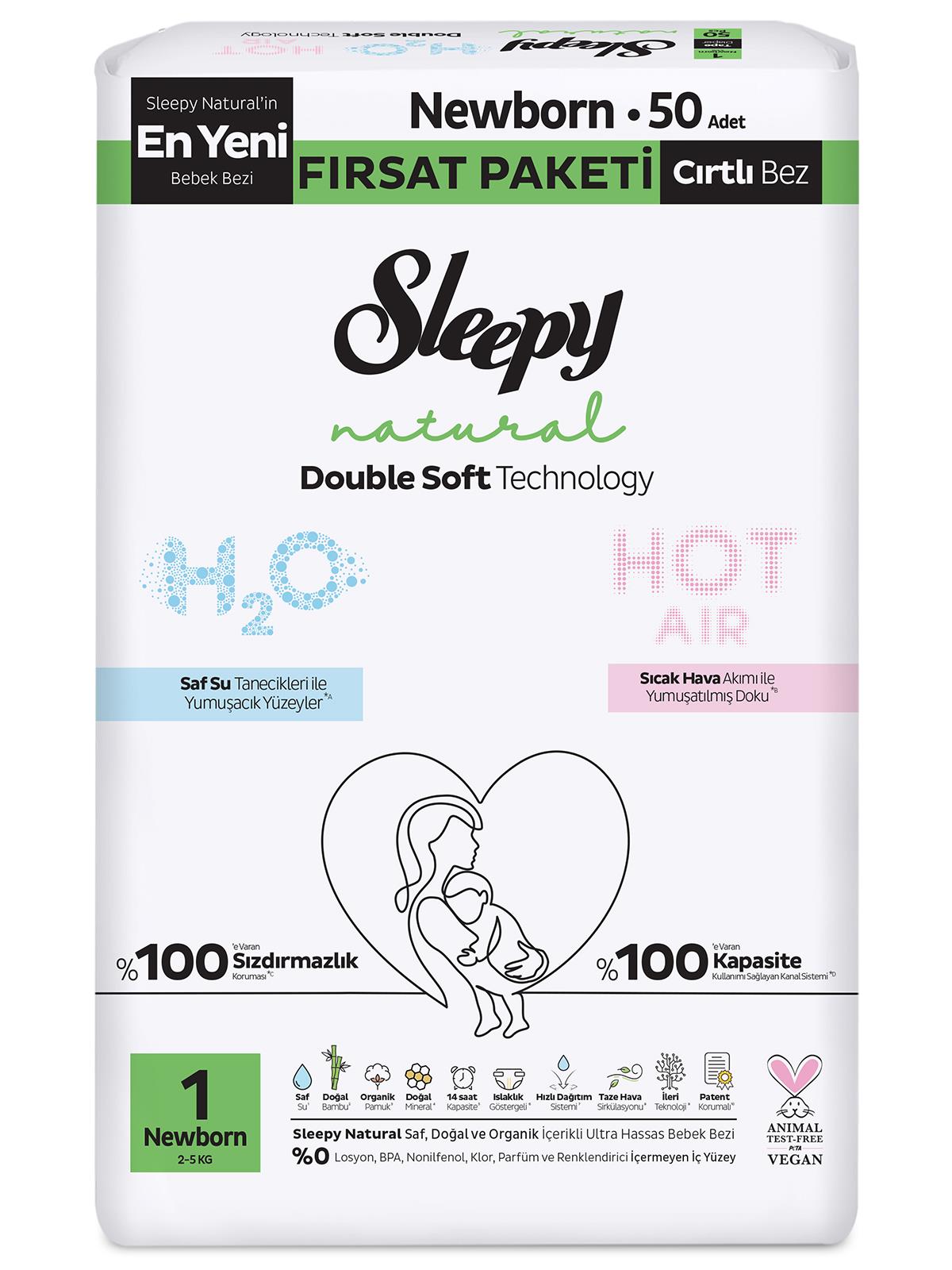 Sleepy Natural Double Soft Fırsat Paket 1 Beden 50 Adet