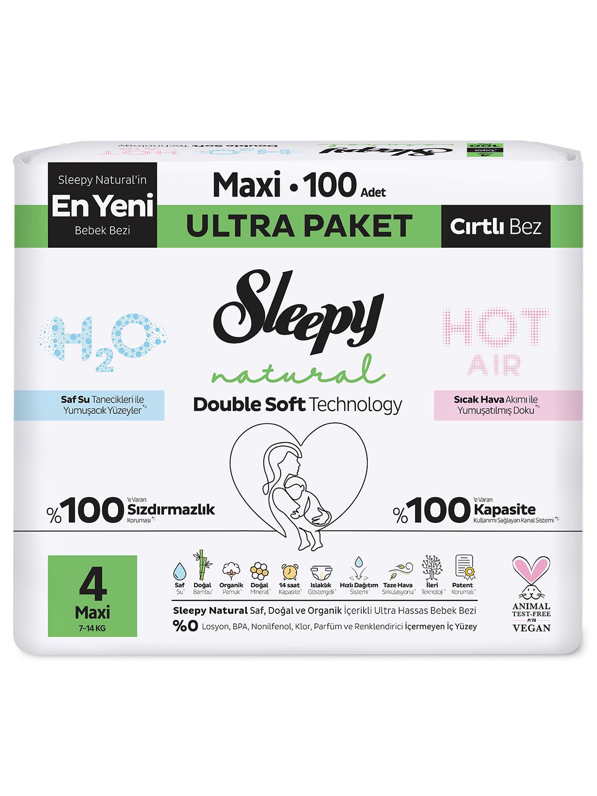 Sleepy Natural Bebek Bezi Double Soft 4 Beden Maxi 100 Adet